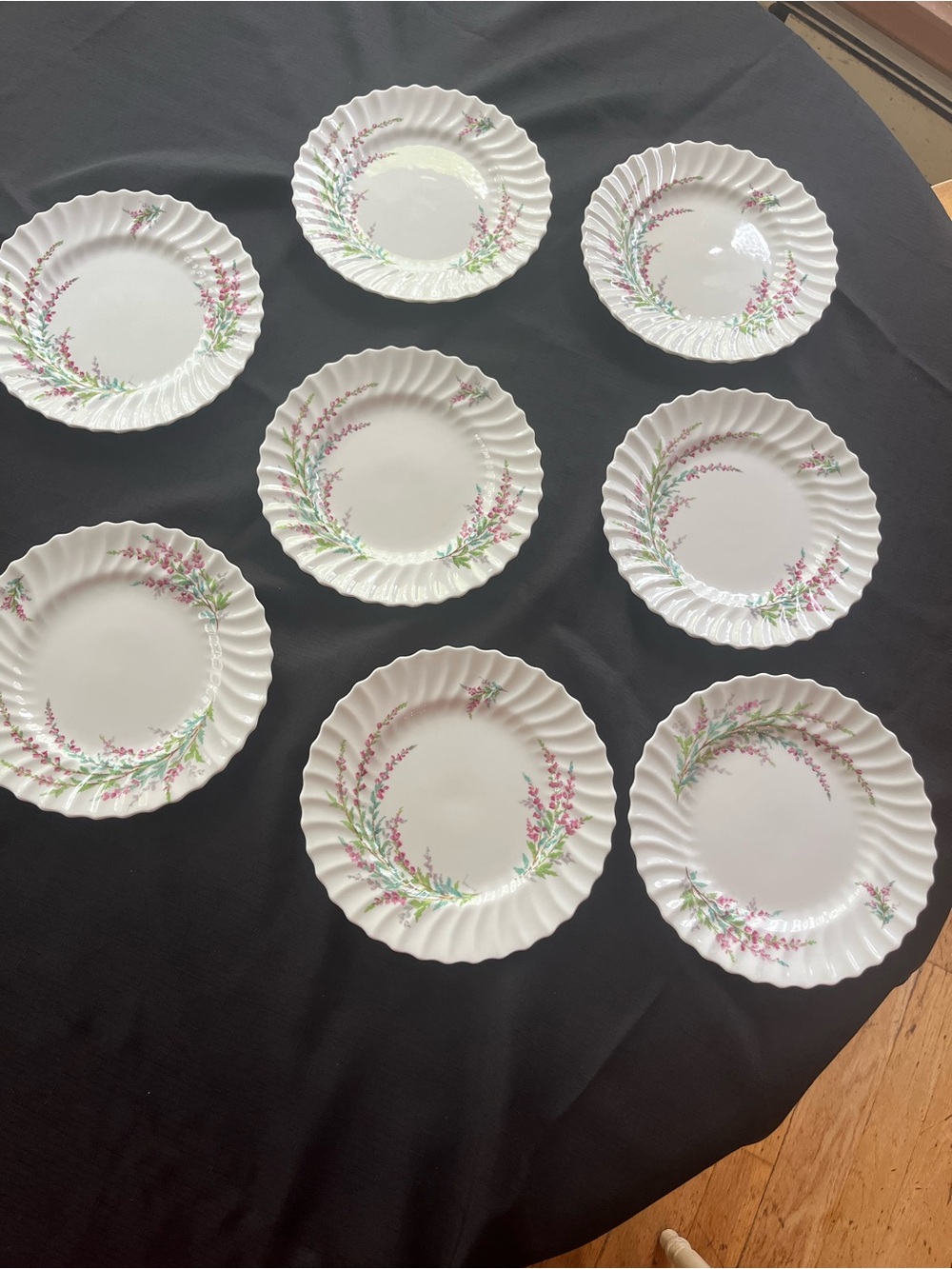 Royal Doulton White Plates with Pink Floral and Green Leaf Sprays